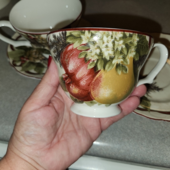 222 Fifth Yuletide Celebration salad plates & cup and saucers - Picture 3 of 7